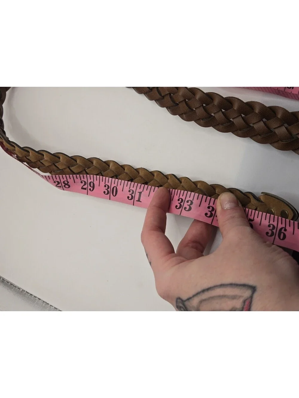 Brown Braided Leather Belt Weathered Brass Buckle Western Boho Sz 32